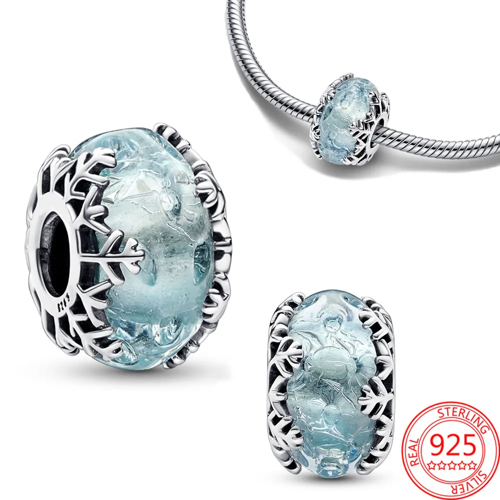 

Original Beads Winter Blue Snowflake Murano Charm Fit Pandora Bracelet S925 Silver Women Jewelry Birthday Gift