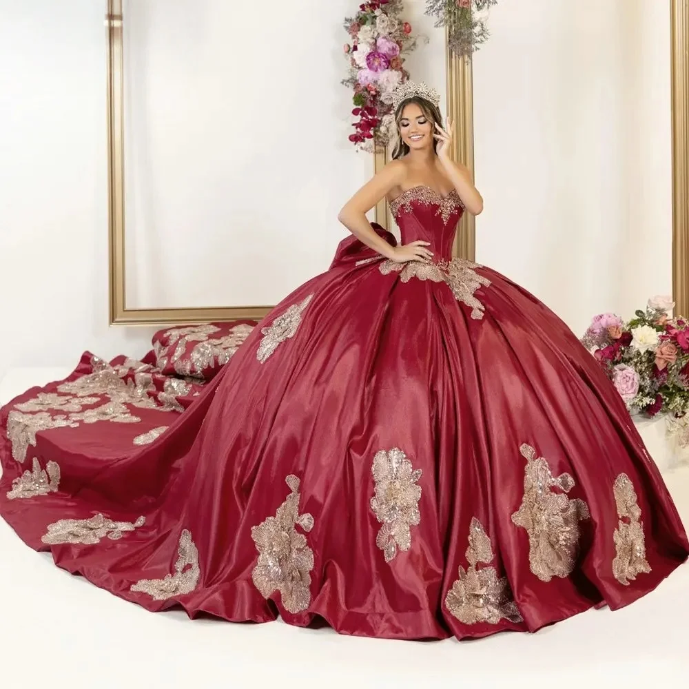 Фото Пышное платье Charro Quinceanera, бальное платье, милая аппликация, расшитое бисером, мексиканские милые платья 16, 15 Anos по индивидуальному заказу №1
