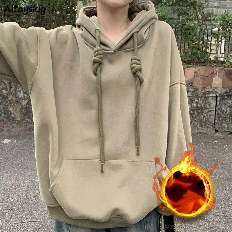 

Толстовка унисекс, Женская однотонная Толстая свободная винтажная уличная одежда BF, Повседневная модная универсальная шикарная осенне-зим...