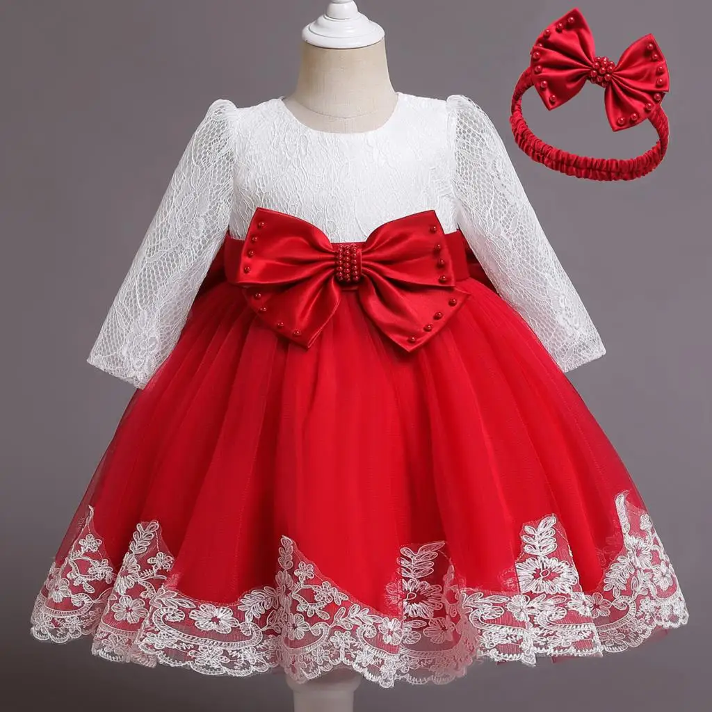 

Long Sleeve Christmas Dress New Year Party Baby Girl Clothes Infant Girls Christening Gown 0-2T Toddler Girls Birthday Outfits