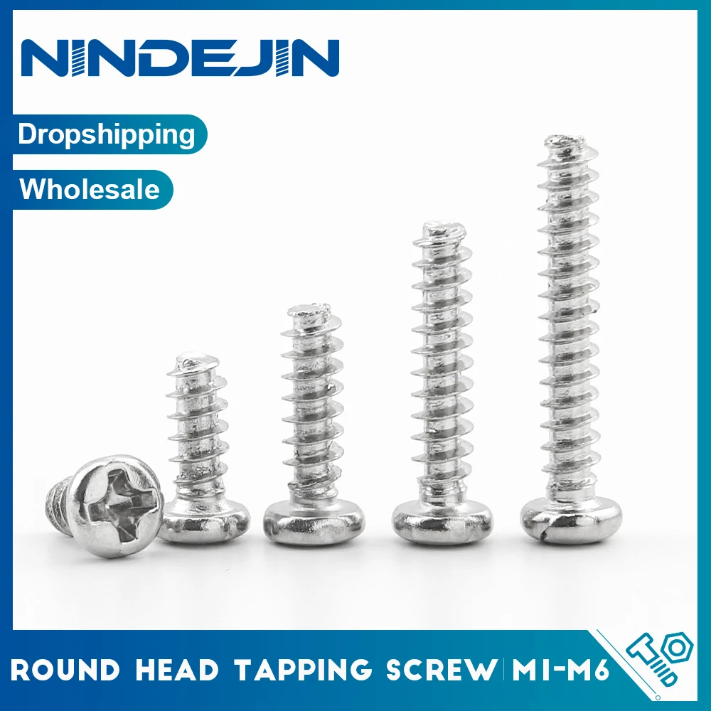 

NINDEJIN 20-100 шт поперечные утопленные винты с круглой головкой 304 нержавеющая сталь M1.2 M1.7 M2 M3 M4 M5 Phillips винт плоский хвост