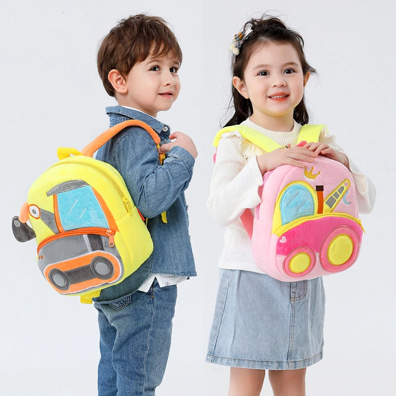 

2-4 Years Engineering Vehicle Plush Backpacks Baby Schoolbag Kindergarten Early Education Plush School Bag