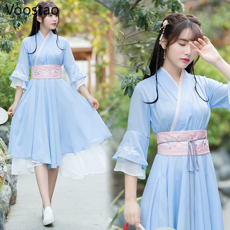 Женское шифоновое платье Hanfu элегантное винтажное в китайском стиле с цветочной