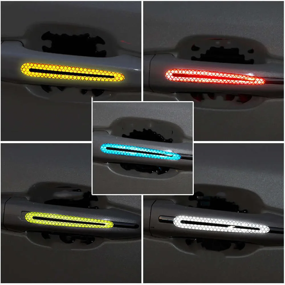 

4Pcs/1 Set Car Door Handle Reflective Universal Scratches Protection Sticker Safety Warning Reflective Film Decal Car Styling