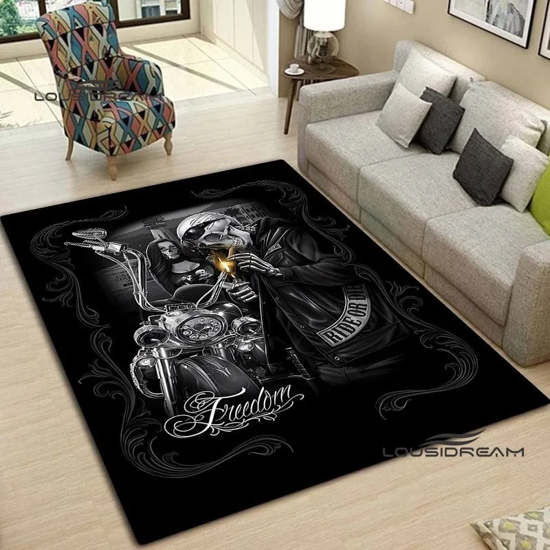 Skeleton Motorcycle Carpet and Rug Ride or Die Skull flannel Living room Bedroom Large area soft rug Home Children floorMat |