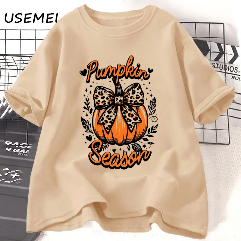 Сезон тыквы футболка с бантом ретро Хэллоуин осенний дизайн осенняя Футболка
