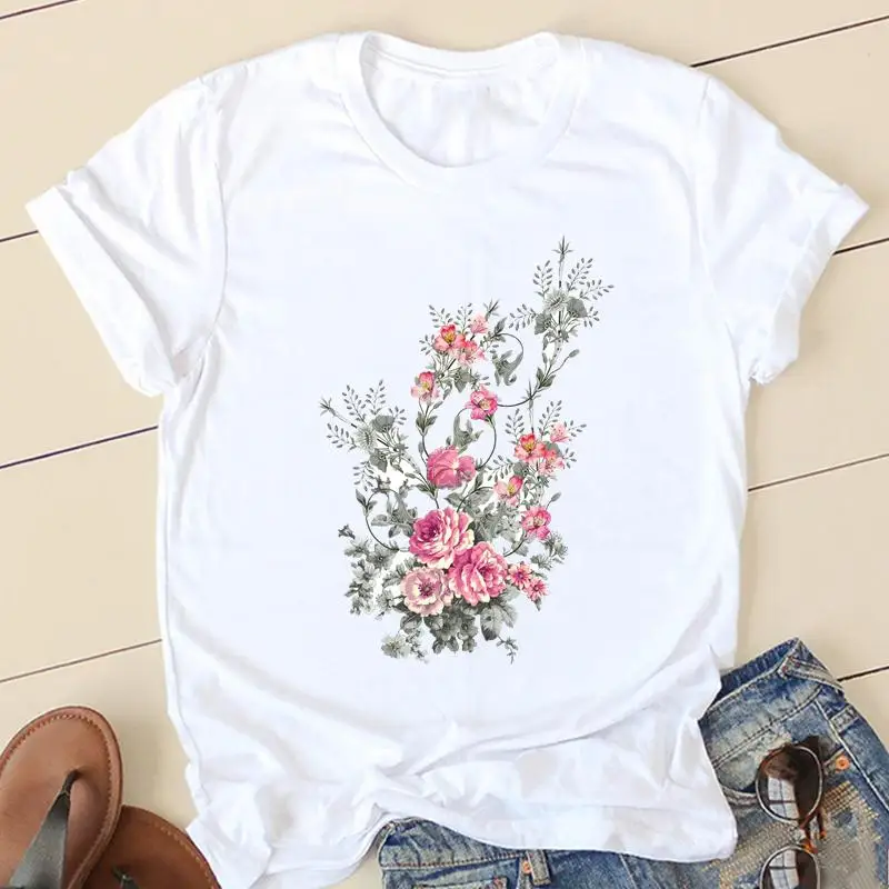 

Flower Casual Tshirt Summer Top Female Fashion Clothes T Women Floral 90s Short Sleeve O-neck Tee Shirt Lady Graphic T-shirts
