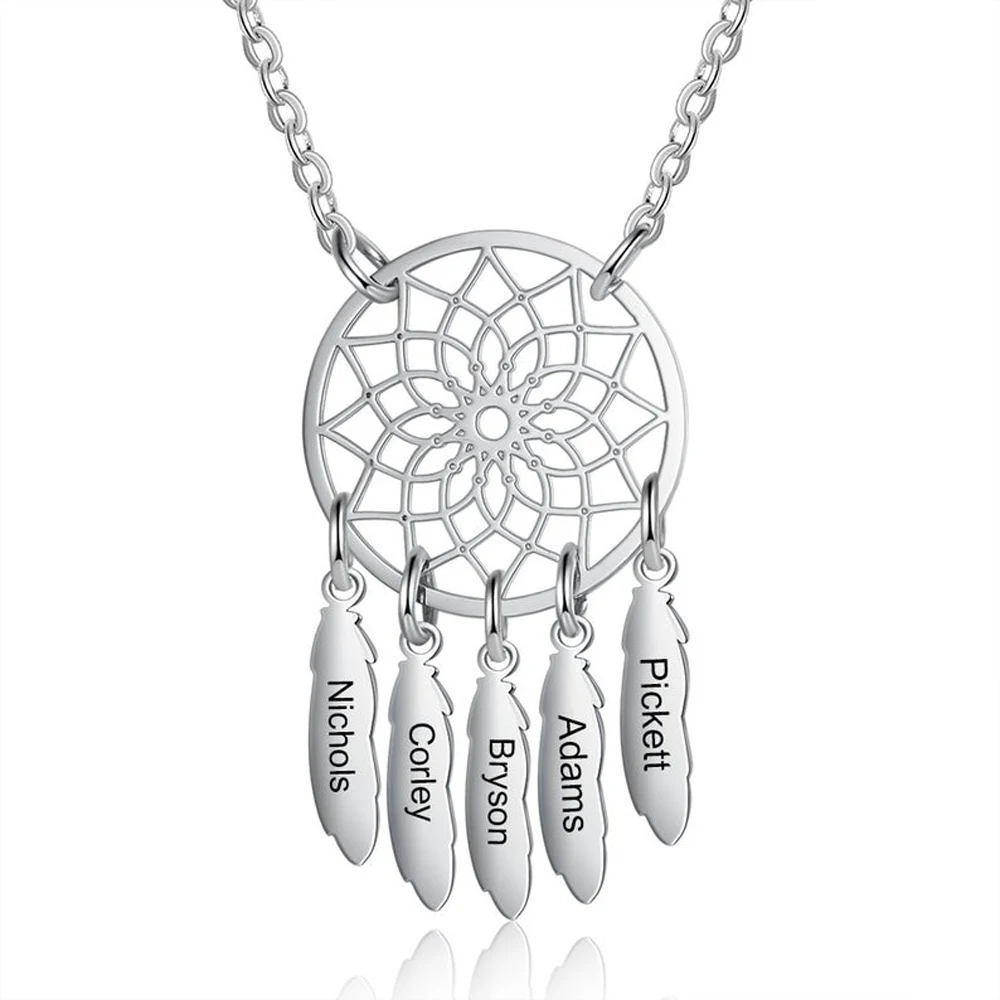 

Bohemian Custom Personalized Creative Dream Catcher Necklace Multi-Name Stainless Steel Women Mandala Lotus Jewelry Family Gifts