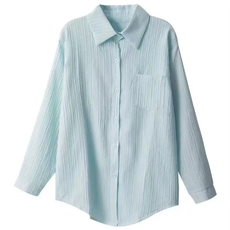 Женская повседневная офисная блузка с длинными рукавами и отложным воротником