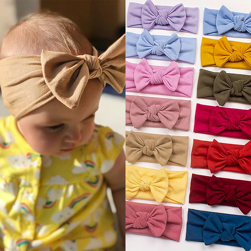 

Children Knotted Headwrap Pure Color Bowknot Turban Baby Bow Headband Newborns Soft Elastic Hair Band Hair Accessories