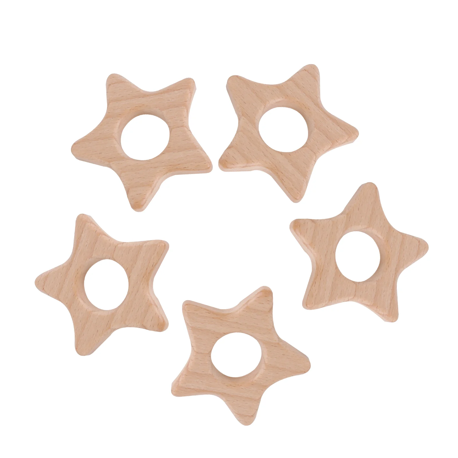 

5pcs Wood Baby Teethers Star Shaped Toys For Infants Kid Teeth Grinding Toys (Khaki)