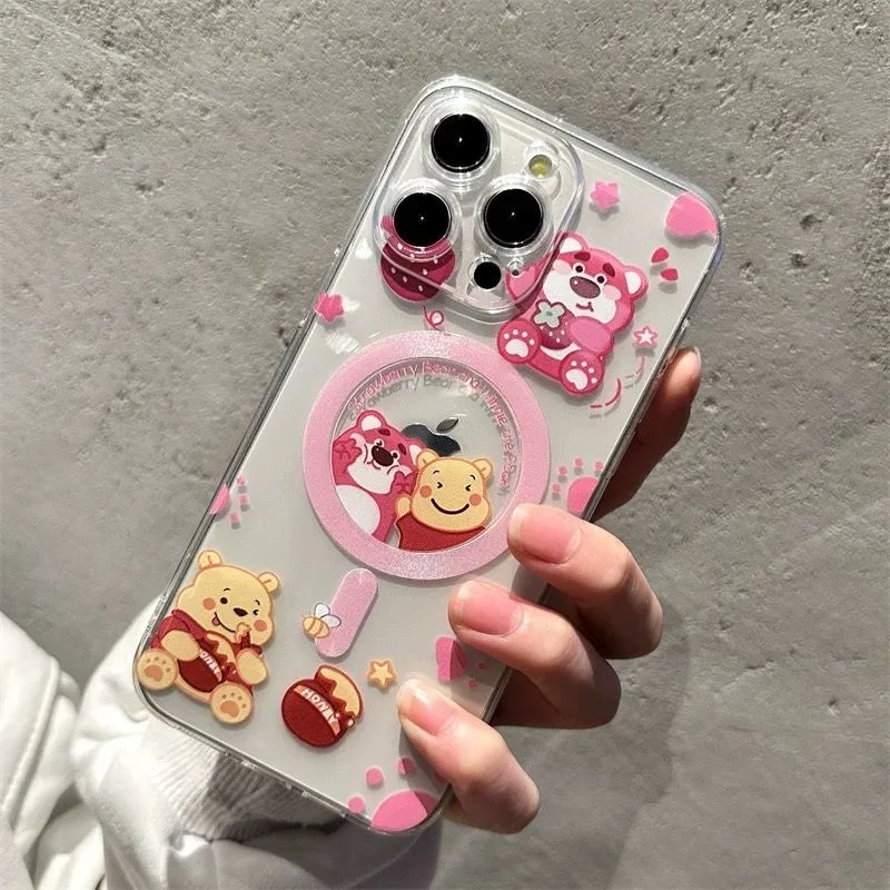 Новый магнитный чехол для телефона Disneies Cute Lotso Winnie Magsafe Samsung Galaxy S24 S23 S22 S21 S20 FE Plus Ultra