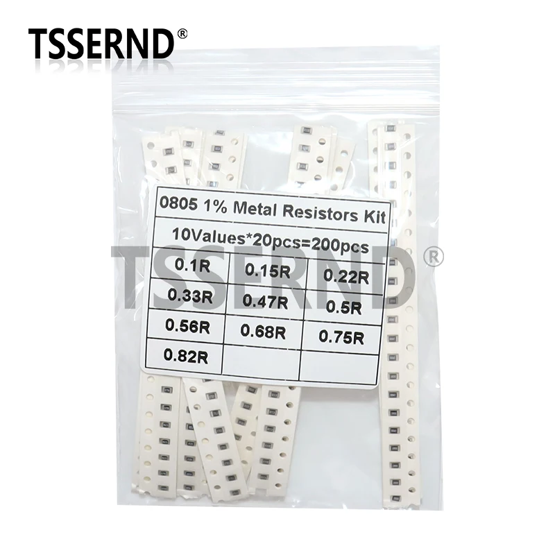 200PCS 1% 0805 1206 0603 SMD resistor assorted kit set 10 valueX20pcs=200pcs 1R00 R820 R750 R620 R500 R470 R330 R220 R150 R100