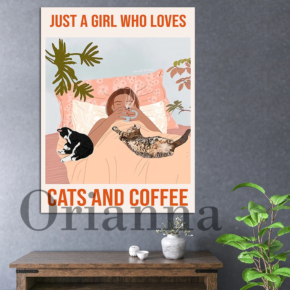 

Постер на холсте с изображением кошки и кофейной кошки «как девушка»