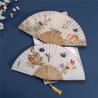 retro chinese style butterfly cat folding fan womens daily summer fan dance photography decoration traditional style tassel fan