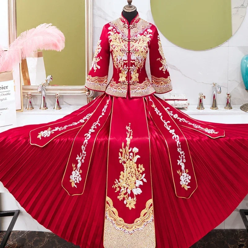 2024 винтажное атласное платье с драконом и Фениксом Свадебное женское