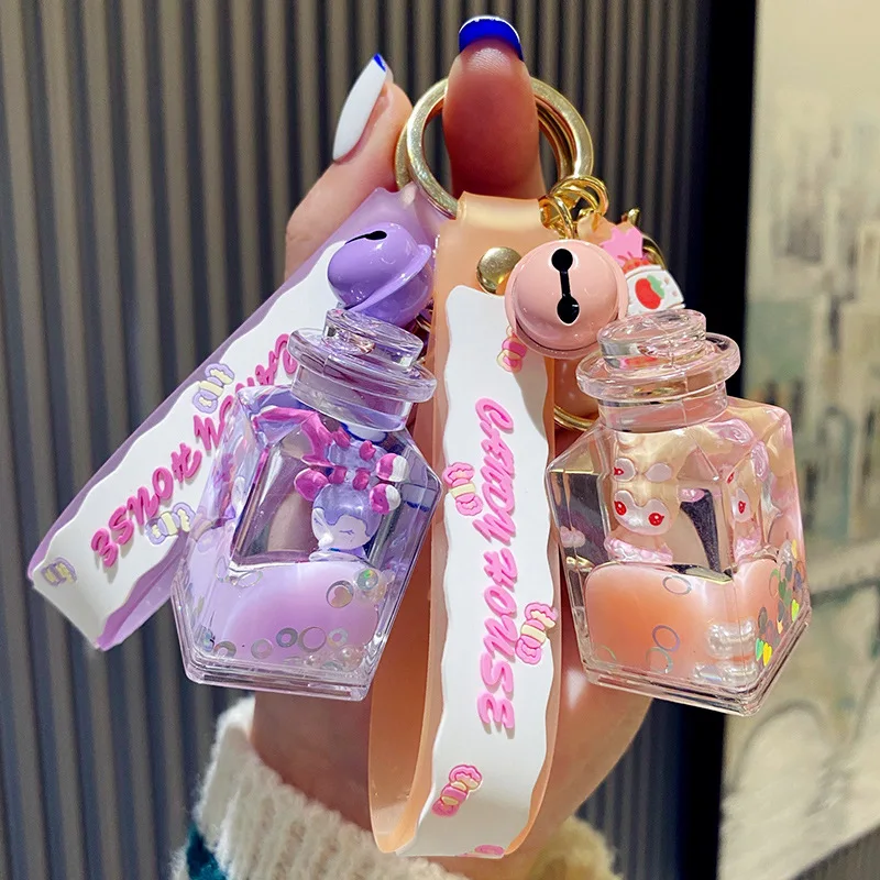 

Candy Wishing Bottle Keychain Into Oil Acrylic Quicksand Car Key Ring Trendy Fashion Couple Cute Bag Pendant Accessories