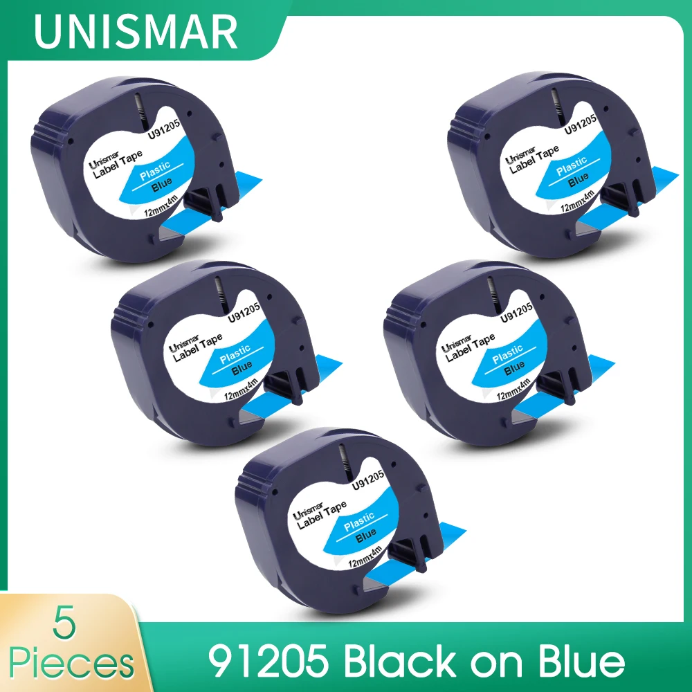 

5pcs 12mm Label 91205 for Dymo LT Tapes Black on Blue Plastic LT 91205 Compatible for Dymo LT-100H LT-100T Plus Label Printer