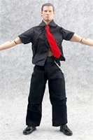 in stock 16th black short sleeve shirt red tie ripped trousers pant model for usual 12inch male body action