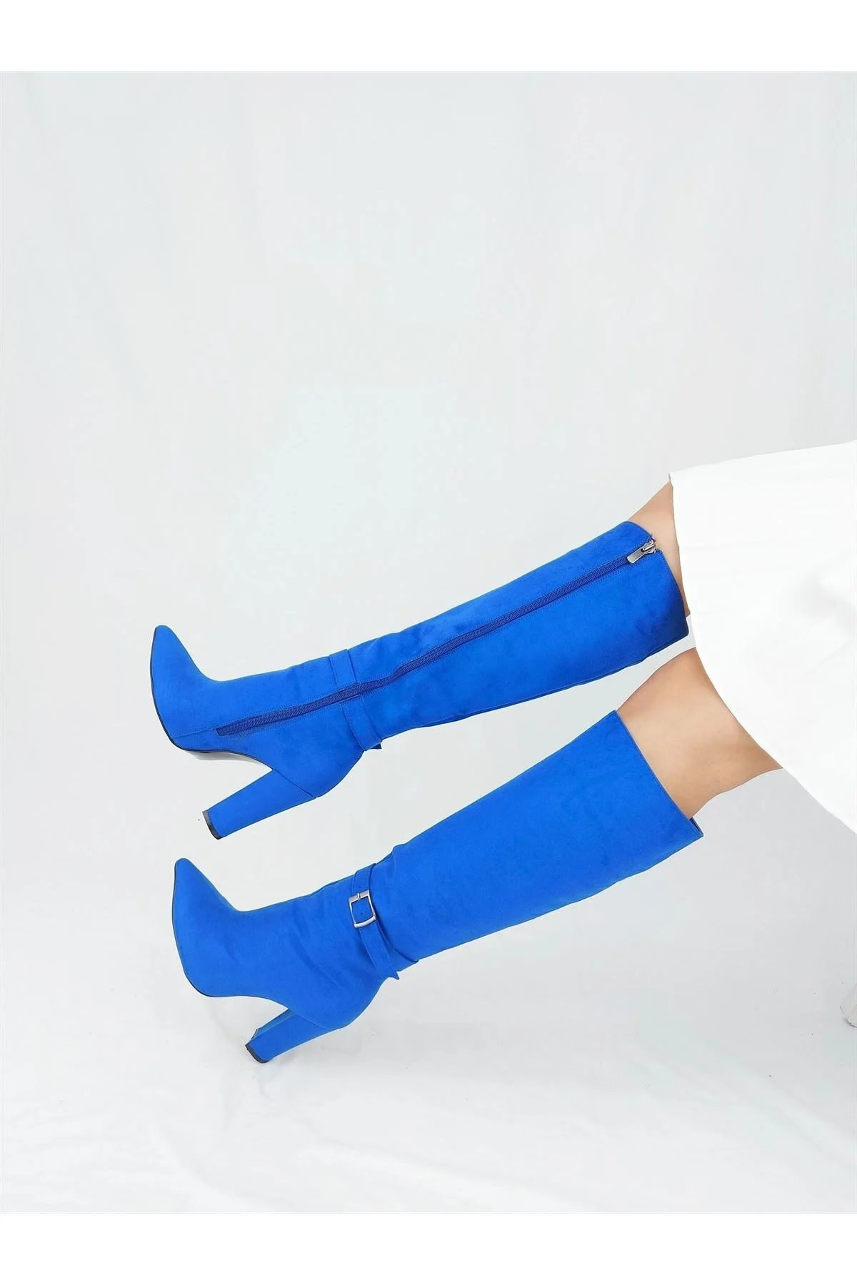 

Andros Sax Blue Suede Buckled Under Knee Boot