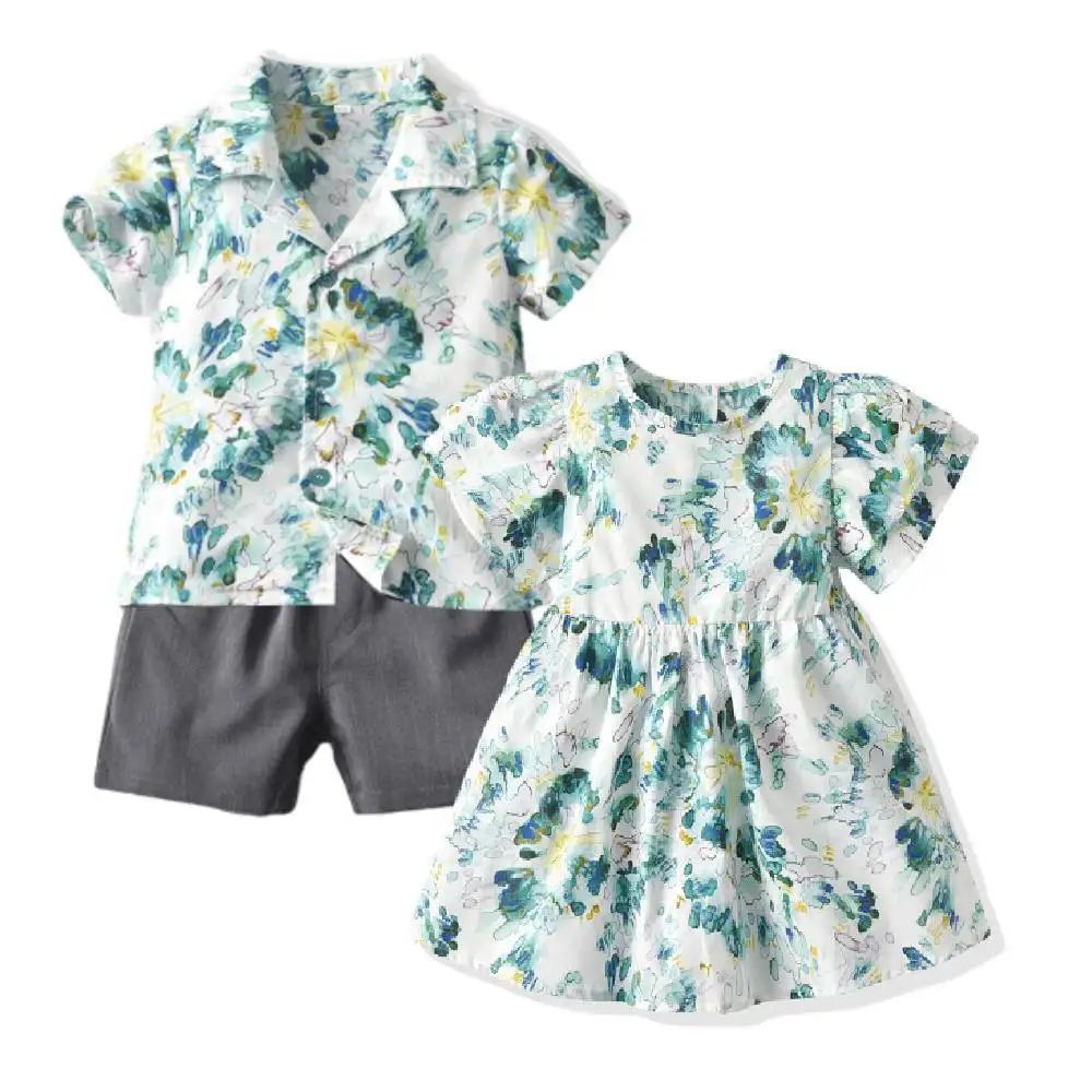 Toddler Kids Boys Gentleman Clothing Set Floral T Shirts Shorts Girls Dress Holiday Beach Outfits Casual Party Suits 1 2 3 4 5Y