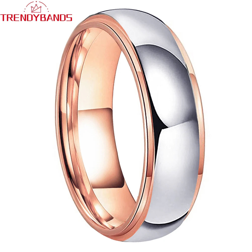 

6mm 8mm Rose Gold Tungsten Carbide Engagement Ring Wedding Band for Men Women High Polished Shiny Comfort Fit