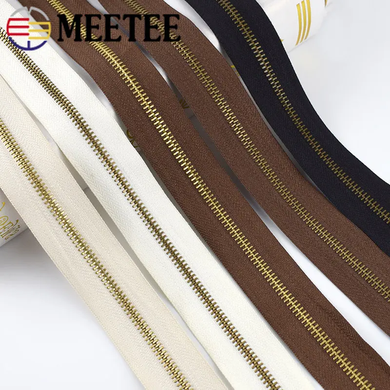 2/4Meters Meetee 5# Metal Zipper Tapes Decor Endless Zips for Bag Jacket Clothes Luggage Zipper Repair Kits Sewing Accessories