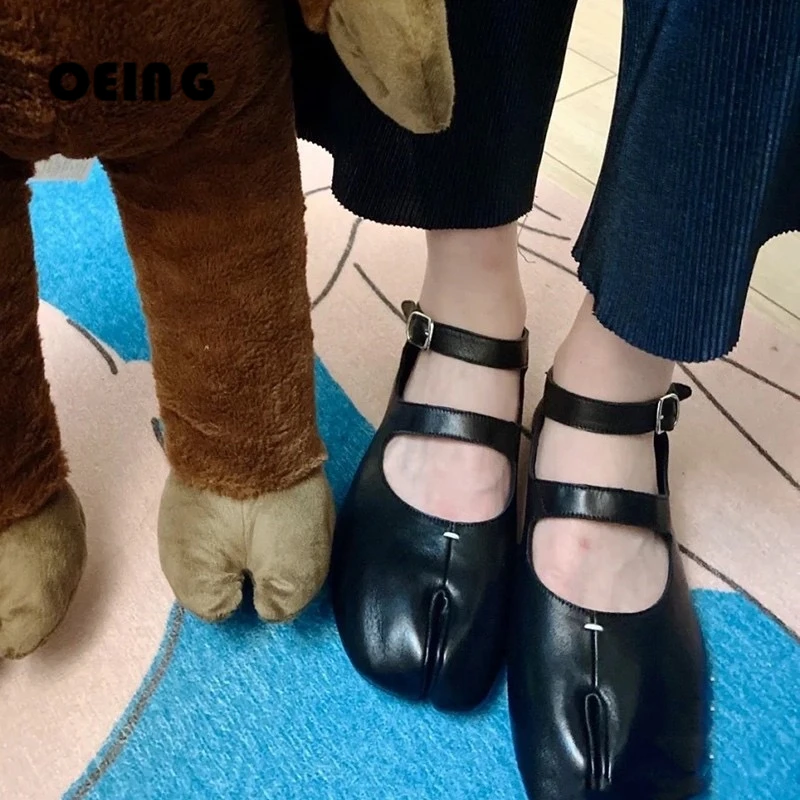 

Spring Women Split Toe Leather Flats Female Buckle Strap Mary Janes Shoes Ladies Shallow Ballet Shoes Vintage Party Shoes Big 40