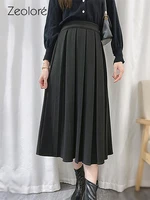 zeolore kawaii long maxi skirt cute black a line pleated skirt korean fashion school uniform skirts autumn winter qt1290