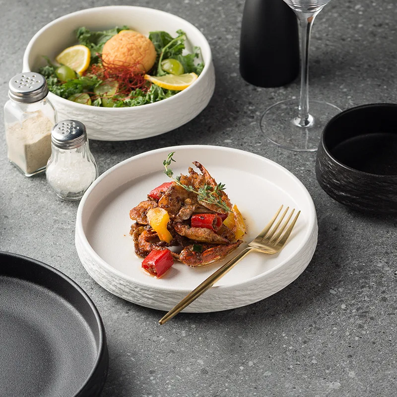 

Креативная премиум-обеденная тарелка, тарелка для стейков, пасты, керамическая круглая Салатница, столовая посуда для отеля, рельефный каменный узор, кухонная тарелка, Новинка