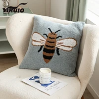 YIRUIO Bed Decorative Bee Pattern Pillow Case Super Soft Cozy Furry Kawaii Microfiber Knitted Cushion Cover 45*45 Pillow Cover