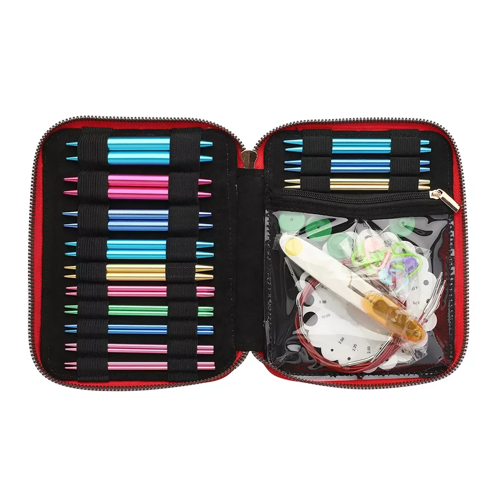 

13pair Interchangeable Aluminum Knitting Crochet Needles with Accessories Circular Sweater Needle Kit Sewing Beginners Gift