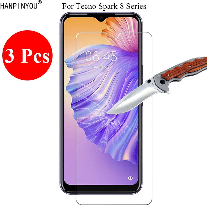 

Новое закаленное стекло 3 шт./лот 9H 2.5D, Защита экрана для Tecno Spark 8 8C 8T Pro P 8P, защитная пленка + инструменты для очистки