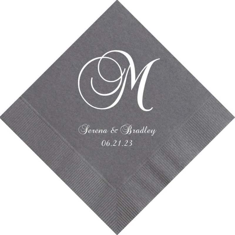 

Personalized Wedding Napkins Cocktail Beverage Luncheon Dinner Guest Towels Monogram Custom Printed Foil Imprinting Napkins