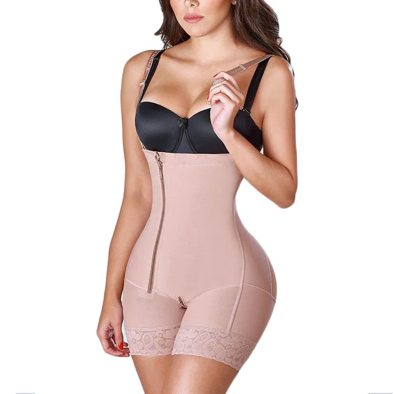 Women's Shapewear Side Zipper Tummy Control Hip Lift Lace Ajustable Shoulder Strap Bodysuit Butt LiFter