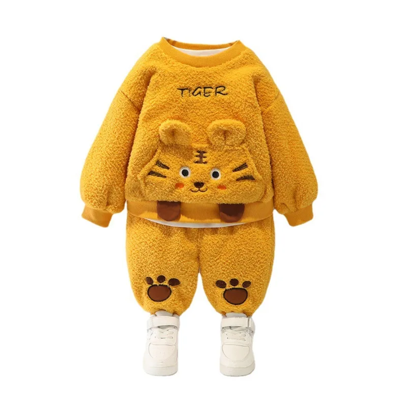 

New Winter Fashion Baby Girls Clothes Suit Children Boys Thick Warm T-Shirt Pants 2Pcs/Set Toddler Casual Costume Kids Tracksuit