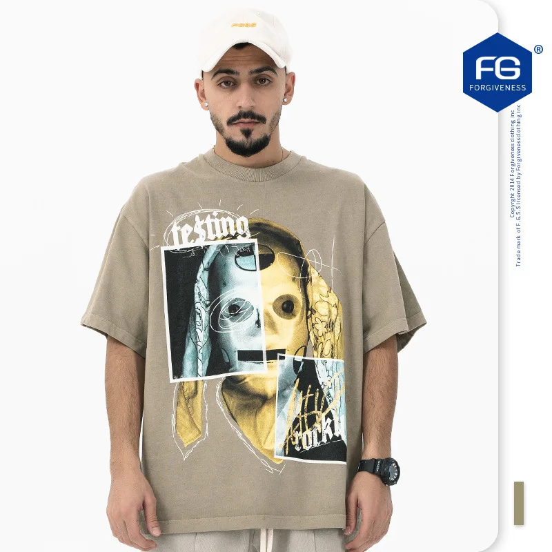 

2023 Spring Summer Men Loose Short Sleeve T-shirt New Fashion Brand Retro Wash Old Vintage Casual