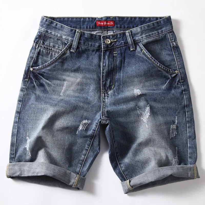 

2022 Summer New Men's Stretch Ripped Short Jeans Fashion Casual Slim Fit High Quality Elastic Denim Shorts Male Plus Size 42-28