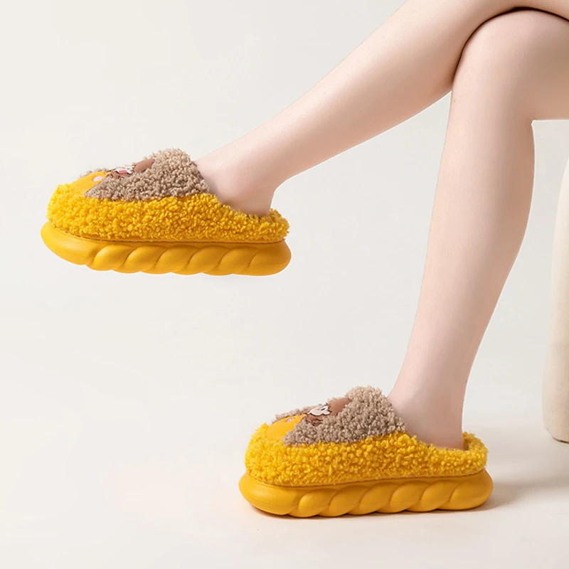 Women Winter Warm Fur Slippers Couples House Non-slip Soft Shoes Men Comfort Flat Heel Home Indoor Bedroom Zapatillas Casa Mujer