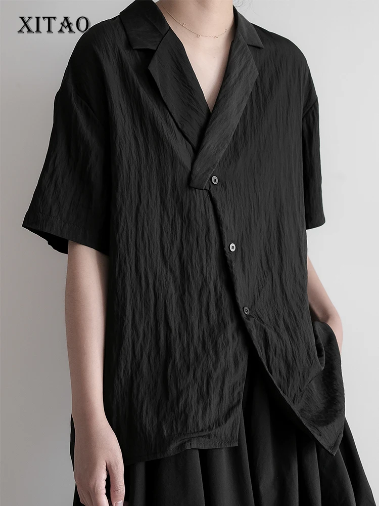 

XITAO Single Breasted Shirt Women Korea 2022 Summer New Arrival Personality Fashion Loose Notched Full Sleeve Shirt WMD6517