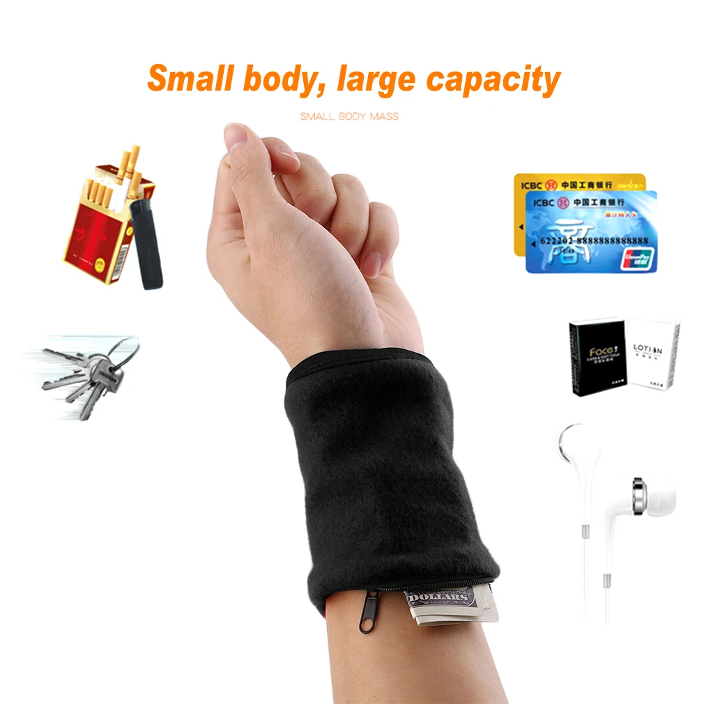 

Multifunctional Fleece Outdoor Gym Cycling Hiking Wrist Wallet Sweat Absorbtion Travel Sport Wrist Wallet With Zipper