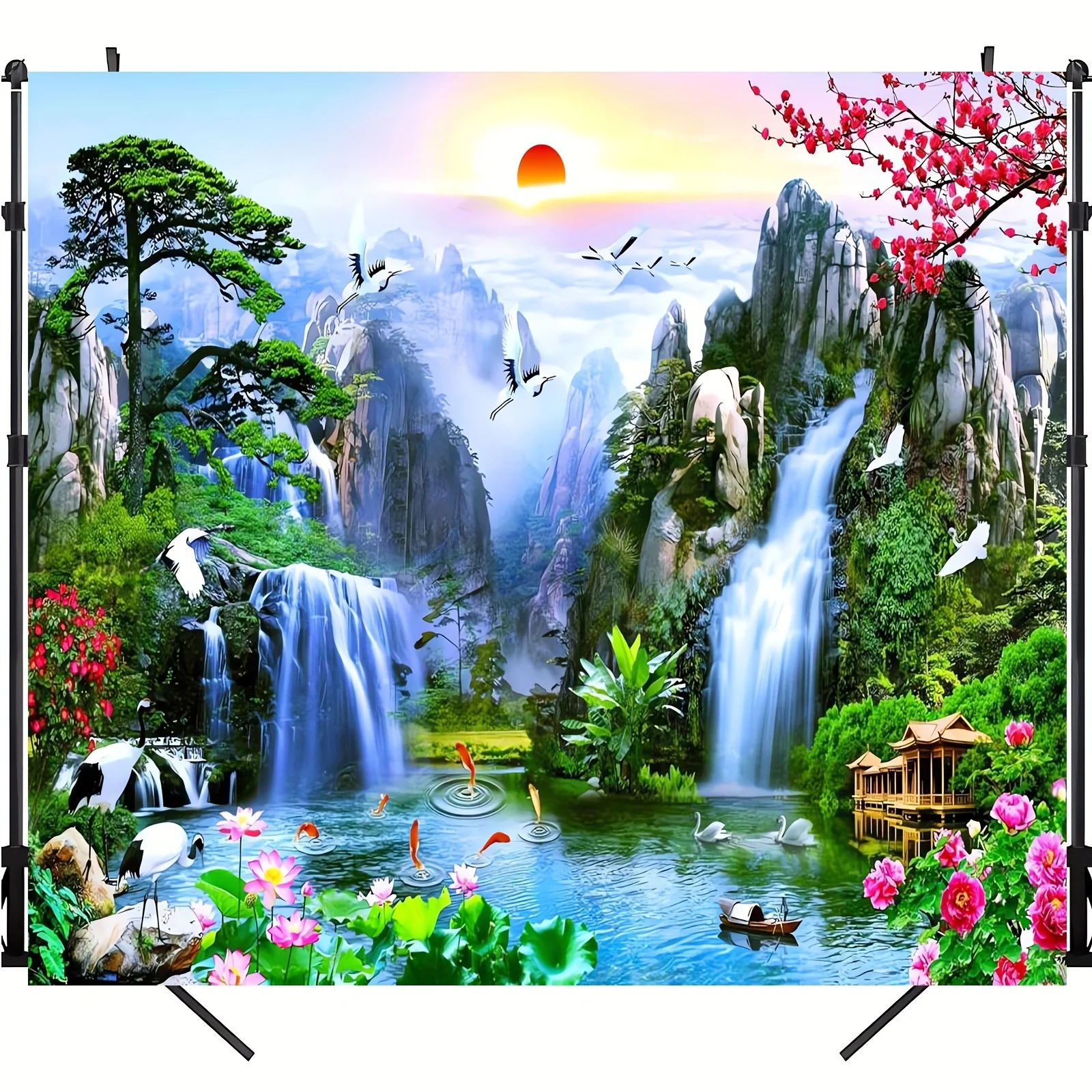 Тканевый фон для фотосъемки с изображением страны чудес горного озера водопад