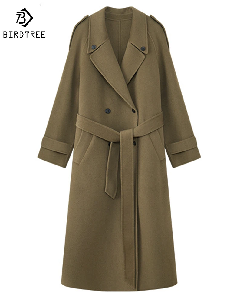 

Birdtree 90% Wool 10% Cashmere Coat Fall/Winter 2023 Women's Temperament Double-sided Wool Tweed Urban Style Overcoat C39419QD