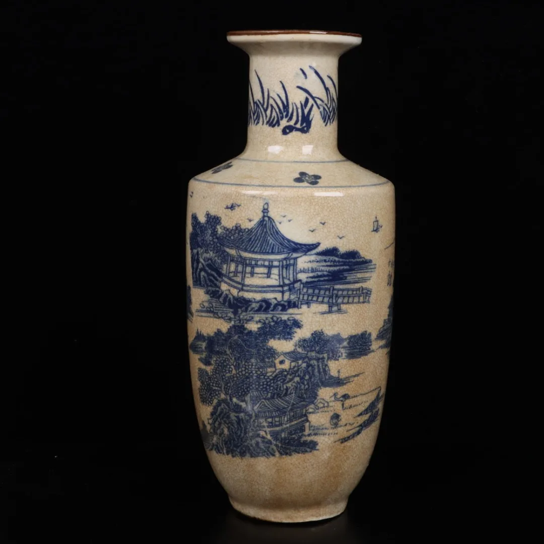 

Jingdezhen Open Blue and White Landscape Pattern Firecracker Bottle Antique Porcelain Home Decoration Ornaments