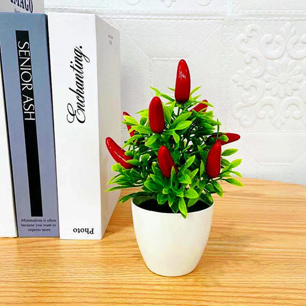 

Home Fake Flower Pot Mini Potted Foam Fruit Orange Ornaments Pepper Plant Plastic Pomegranate Red Fruit 13*18cm