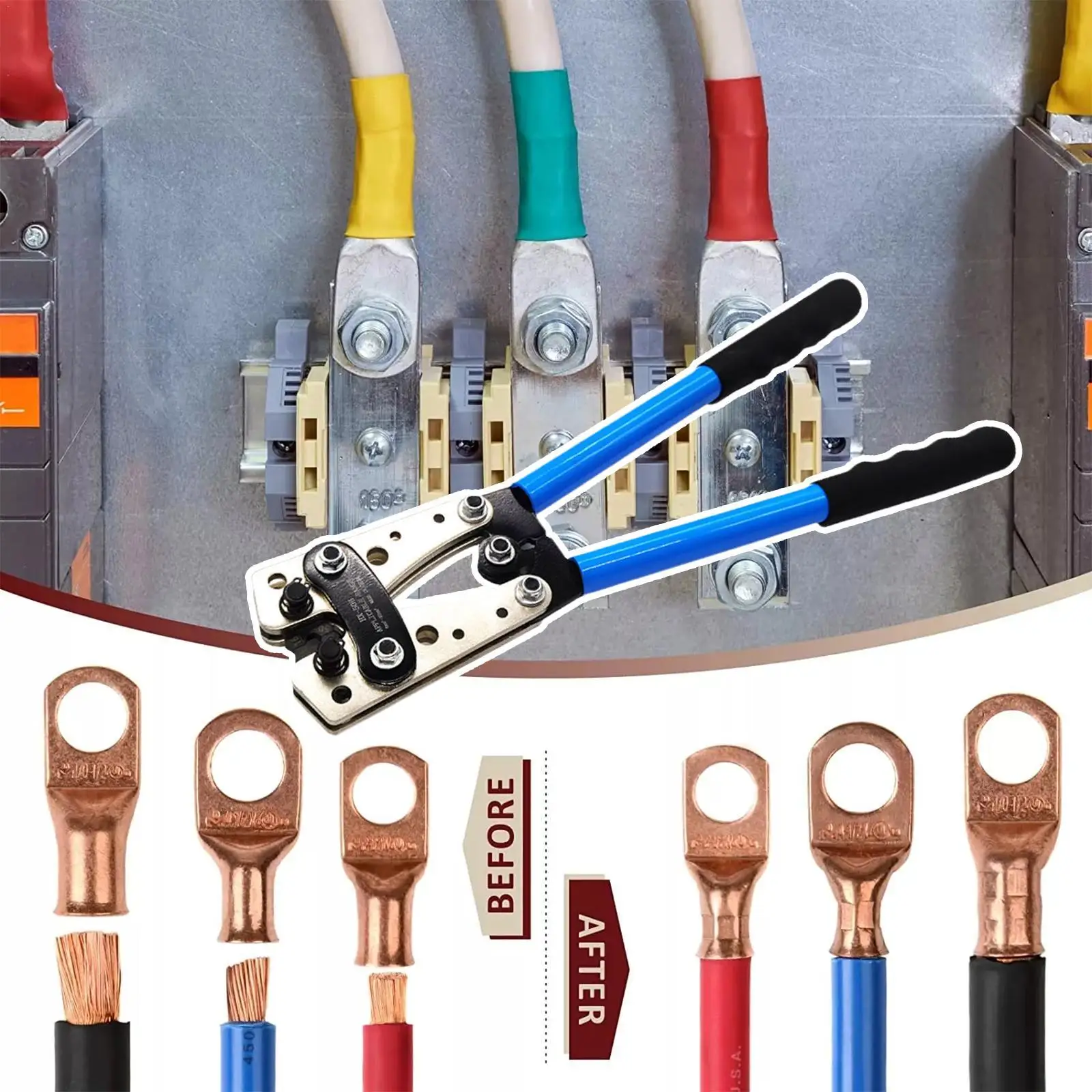 

HX-50B Crimping Plier 6-50mm AWG 22-10 Car Auto Copper Ring Bare Cable Battery Terminals Lug Hex Crimp Tool Cable Terminal Plier