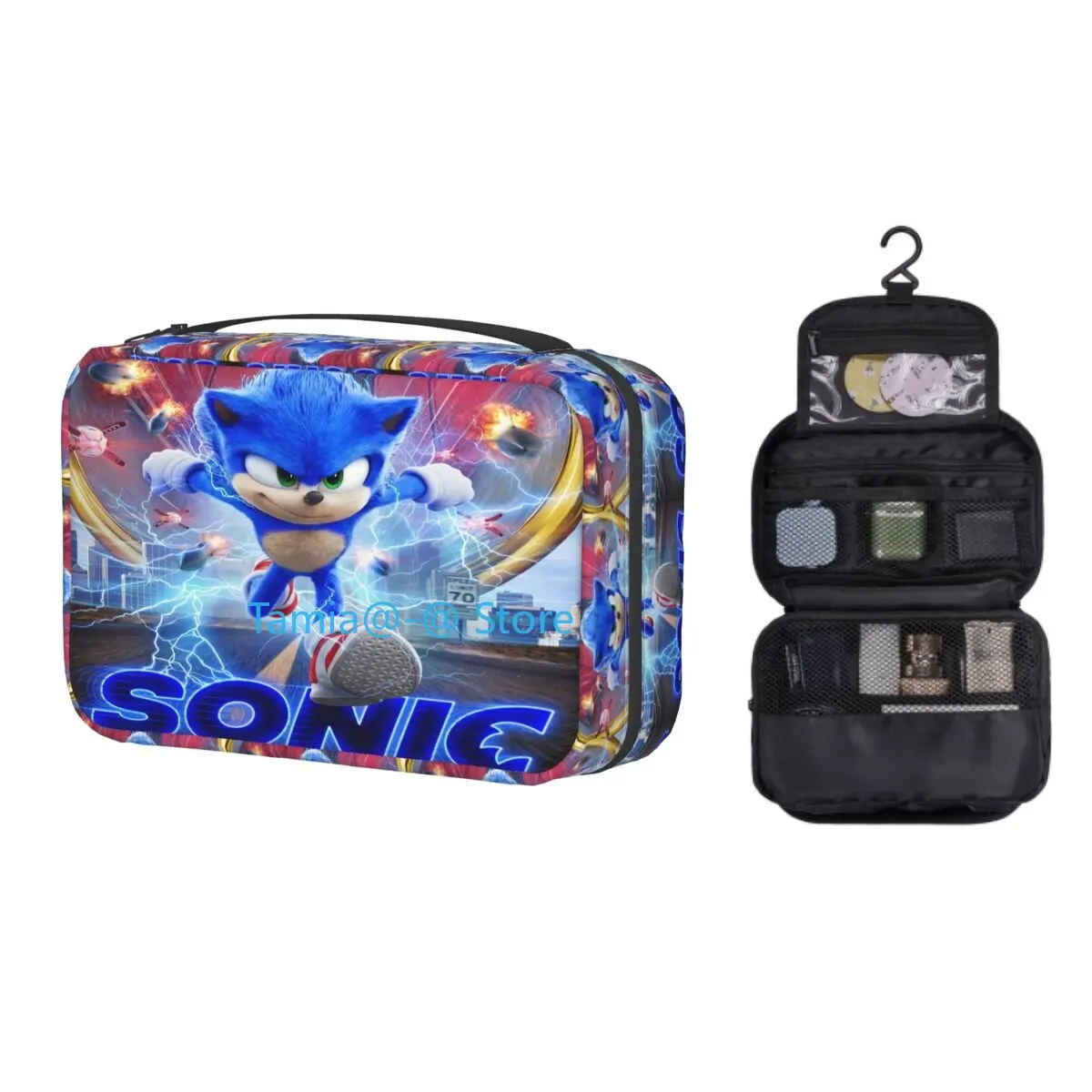 

Kawaii Sonics Ежик дорожная сумка для туалетных принадлежностей для женщин подвесная мультяшная игра макияж косметичка набор Dopp