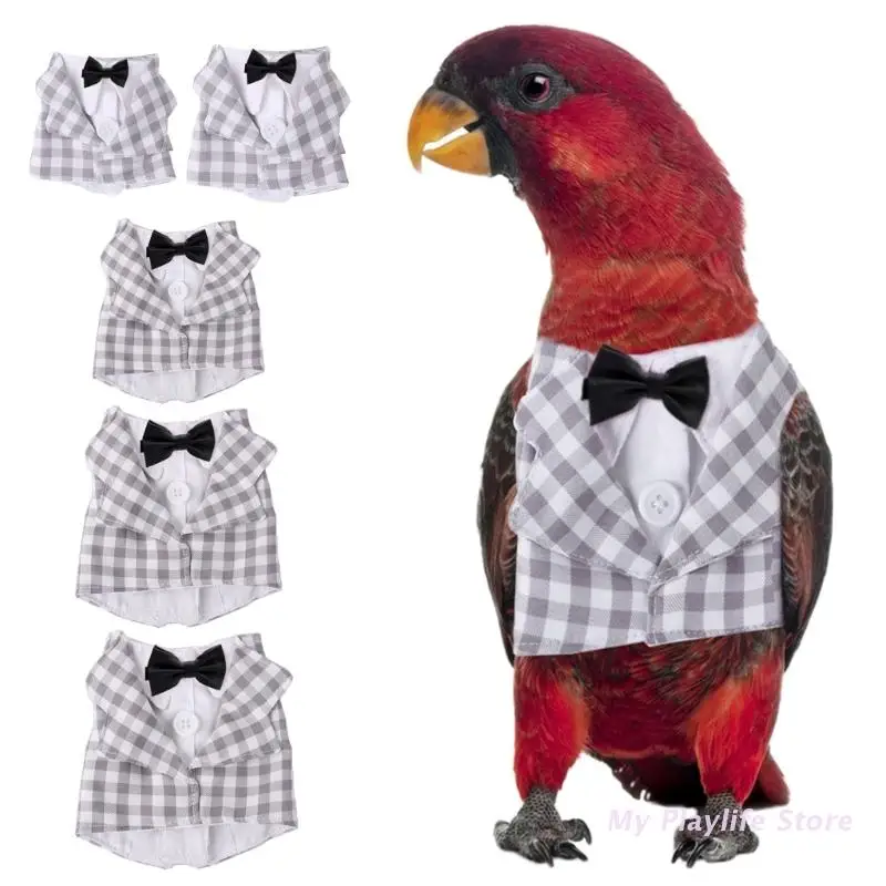 

Pet Birds Clothes Gray & White Plaid Uniform Flight Suit for Parrot Bird Costume Bowties Tuxedo Lovebirds Cockatiel Suit