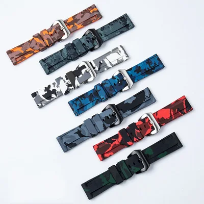 

Replace Watch Accessories Strap FOR PANERAI 441 111 Wrist Band Army Camouflage Colorful Rubber Waterproof Bracelet 22 24 26MM