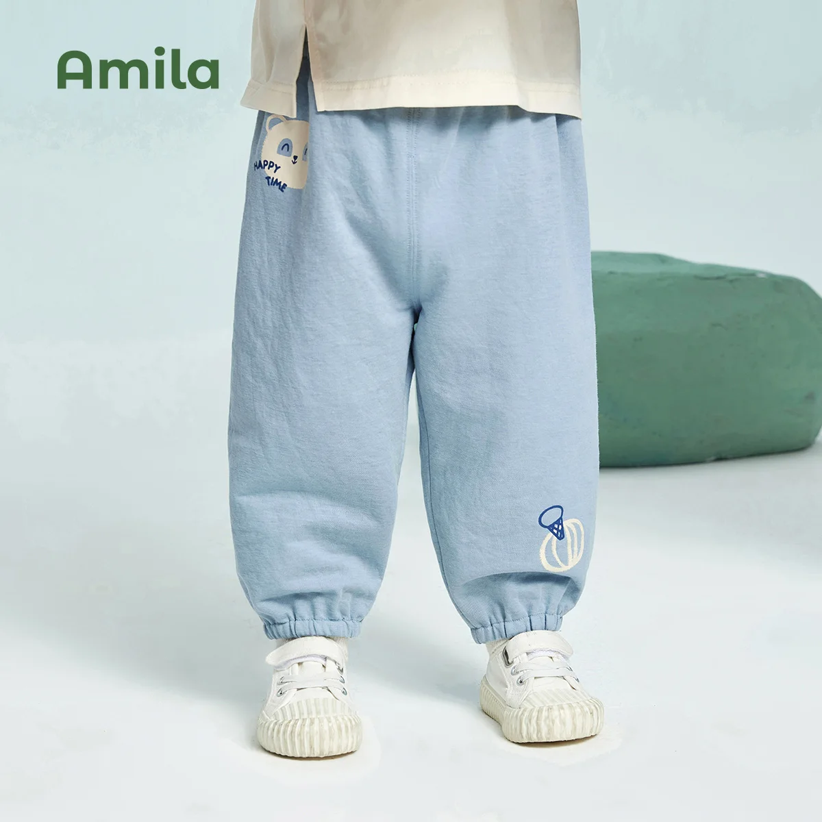 Amila Children's Anti Mosquito  2022 Summer New Boys' and Girls' Baby Thin Air Conditioning Pants Breathable Leggings